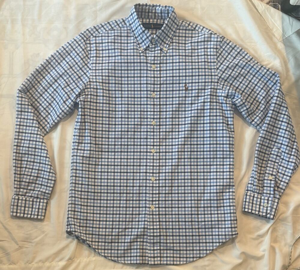 Ralph Lauren Classic Fit Blue/White Check Button-Down Long Sleeve Shirt S